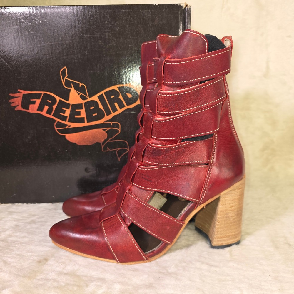 Freebird Jagger Ankle Boots Red Strappy Leather Gladiator Womens 9